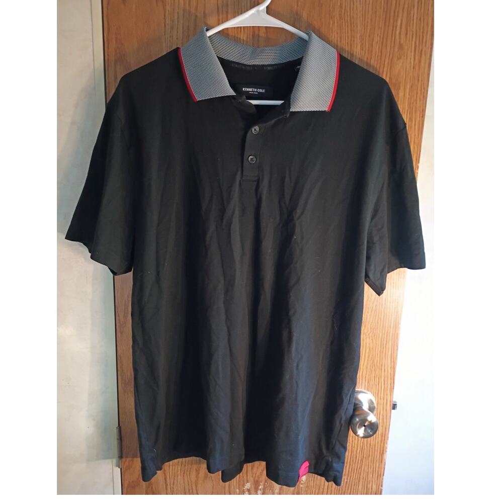 Kenneth Cole New York Mens Polo Shirt Black Gray Red Golfcore Stretch Casual Lrg